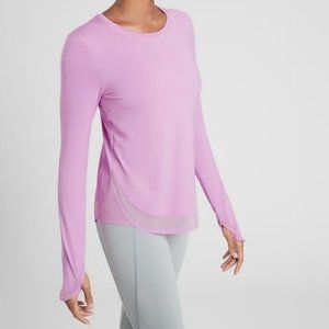 Athleta Cadence Top Size Large Violet Blush Long Sleeve Mesh Trim New NWT